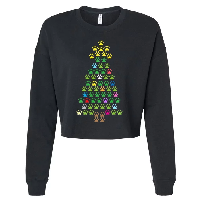 Christmas Tree Dog Paws Long Sleeve Christmas Lights Cropped Pullover Crew