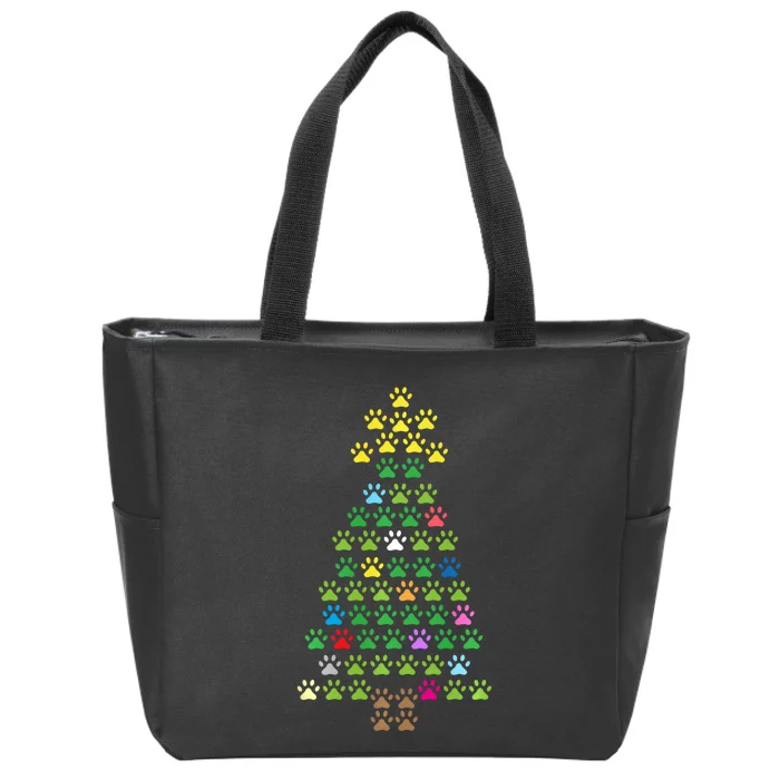 Christmas Tree Dog Paws Long Sleeve Christmas Lights Zip Tote Bag