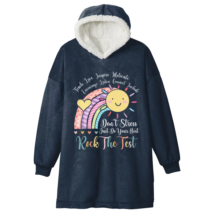 Cute Test Day Rock The Test Teacher Testing Day Rainbow Hooded Wearable Blanket