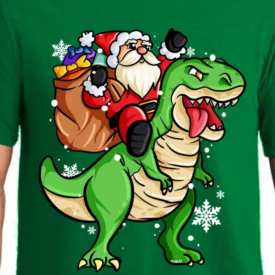 Christmas Trex Dinosaur Santa Claus Riding Trex Xmas Gift Pajama Set