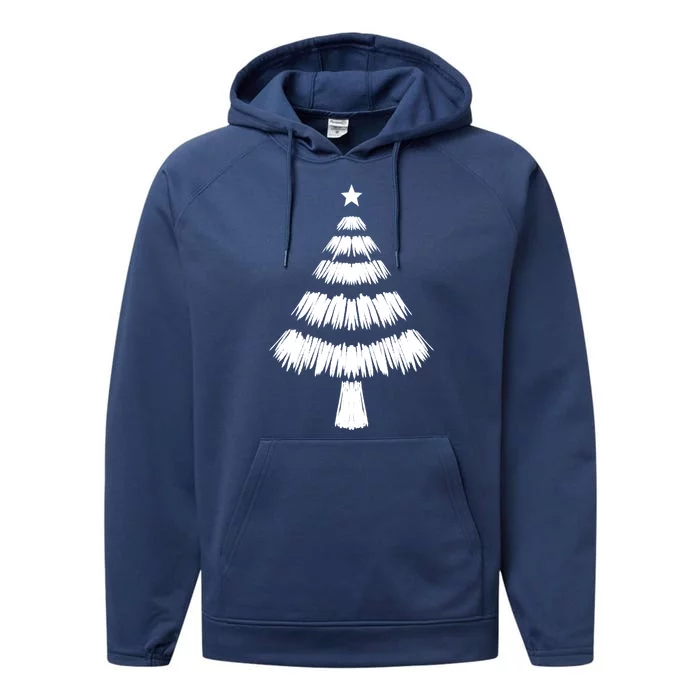 Christmas Tree Doodle Cool White Sketch Xmas Winter Gift Meaningful Gift Performance Fleece Hoodie