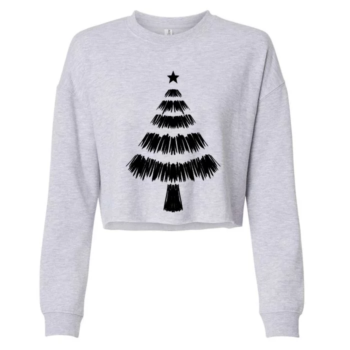 Christmas Tree Doodle Cool White Sketch Xmas Winter Gift Meaningful Gift Cropped Pullover Crew