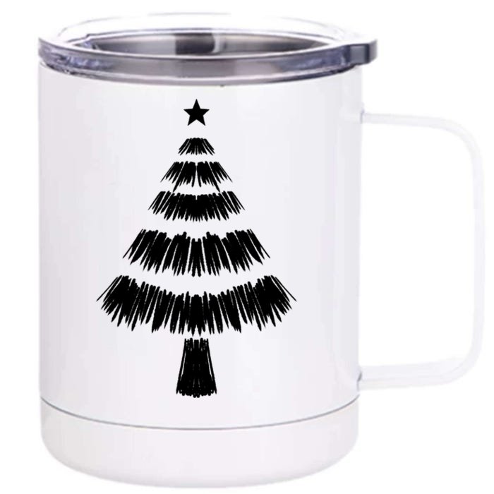 Christmas Tree Doodle Cool White Sketch Xmas Winter Gift Meaningful Gift Front & Back 12oz Stainless Steel Tumbler Cup