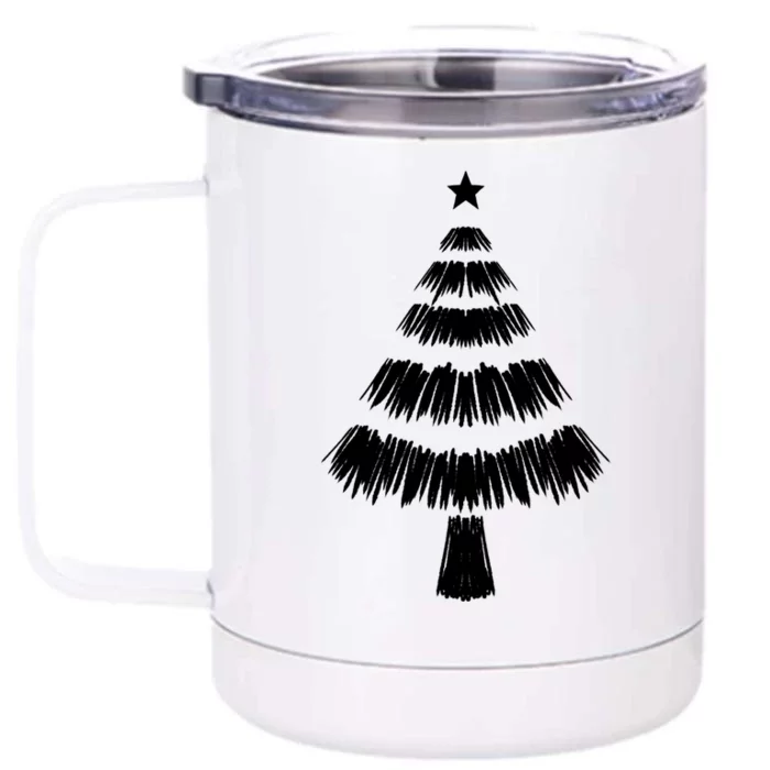 Christmas Tree Doodle Cool White Sketch Xmas Winter Gift Meaningful Gift Front & Back 12oz Stainless Steel Tumbler Cup