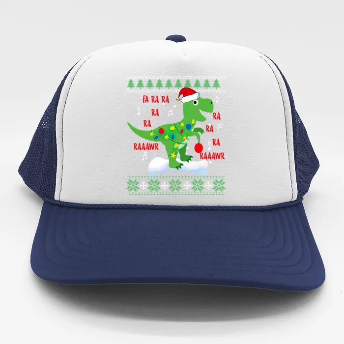 Christmas Tree Dinosaur Fa Ra Ra Rawr Rawr Tgiftrex Xmas Pajama Gift Trucker Hat