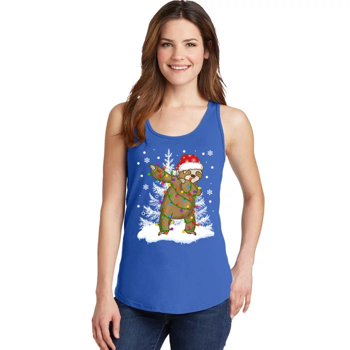 Christmas Tree Dabbing Sloth Merry Slothmas Santa Hat Cute Gift Ladies Essential Tank