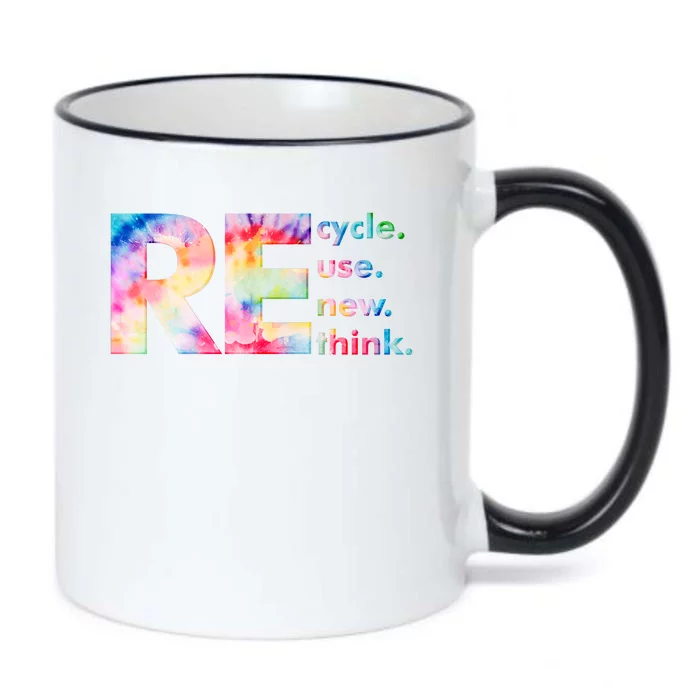 Colorful Tie Dye Recycle Reuse Renew Rethink Celebrate Earth Day Black Color Changing Mug