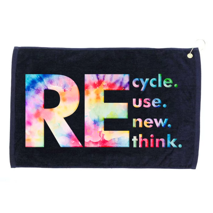 Colorful Tie Dye Recycle Reuse Renew Rethink Celebrate Earth Day Grommeted Golf Towel