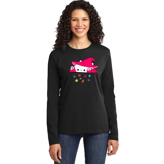 Cat Throwing Dice Tabletop Games Ladies Long Sleeve Shirt