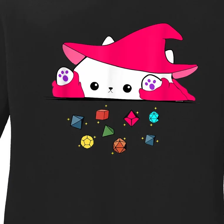 Cat Throwing Dice Tabletop Games Ladies Long Sleeve Shirt