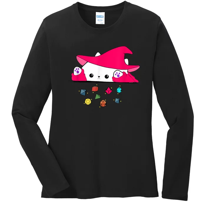 Cat Throwing Dice Tabletop Games Ladies Long Sleeve Shirt