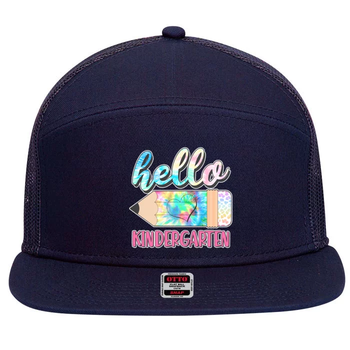 Cute Tie Dye Pencil Hello Kindergarten 7 Panel Mesh Trucker Snapback Hat