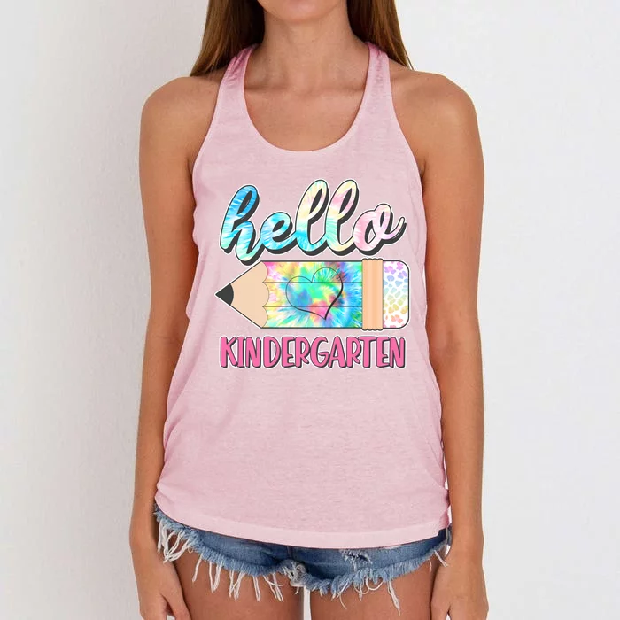 Cute Tie Dye Pencil Hello Kindergarten Women's Knotted Racerback Tank