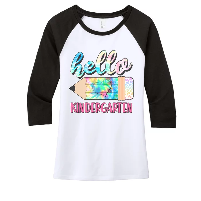 Cute Tie Dye Pencil Hello Kindergarten Women's Tri-Blend 3/4-Sleeve Raglan Shirt