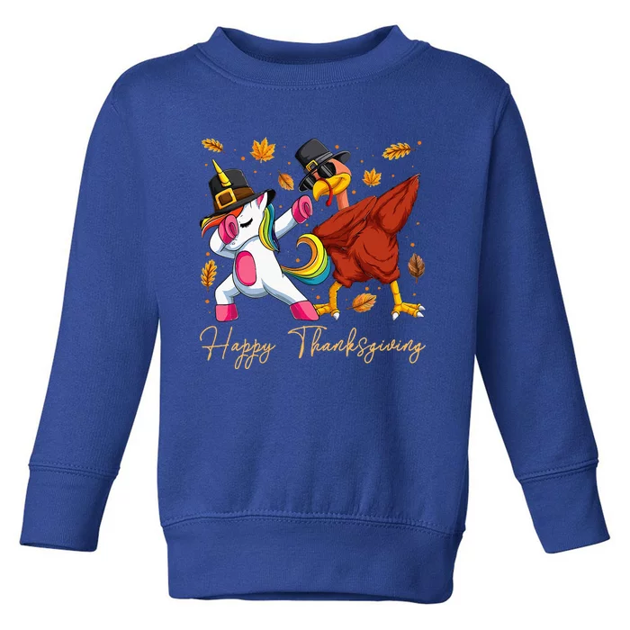 Cute Thanksgiving  Dabbing Unicorn Turkey Toddler Sweatshirt