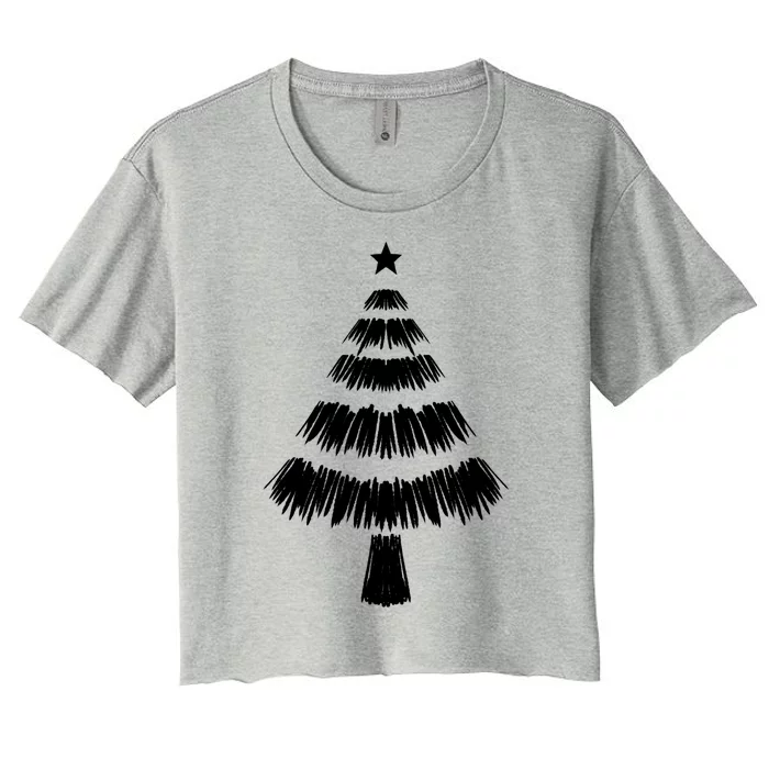 Christmas Tree Doodle Cool White Sketch Xmas Winter Gift Funny Gift Women's Crop Top Tee