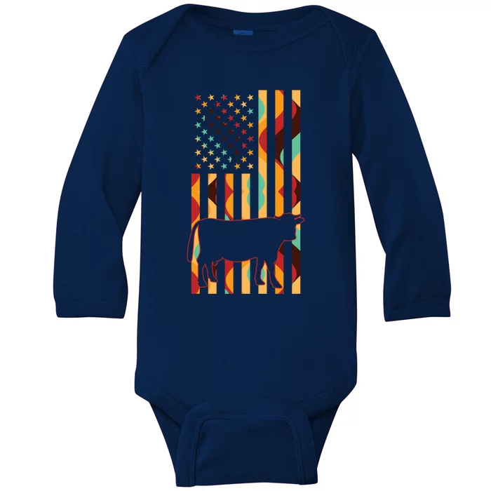 Cow Tie Dye American Flag Cow Farm Farming Gift Baby Long Sleeve Bodysuit