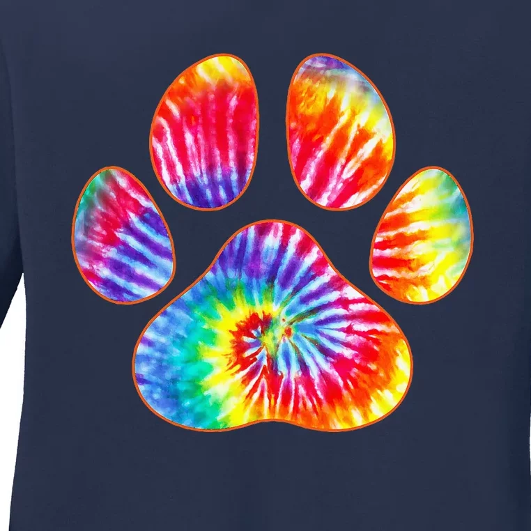 Cute Tie Dye Paw Print Pet Owner Paw Print Tie Dye Dog Lover Ladies Long Sleeve Shirt