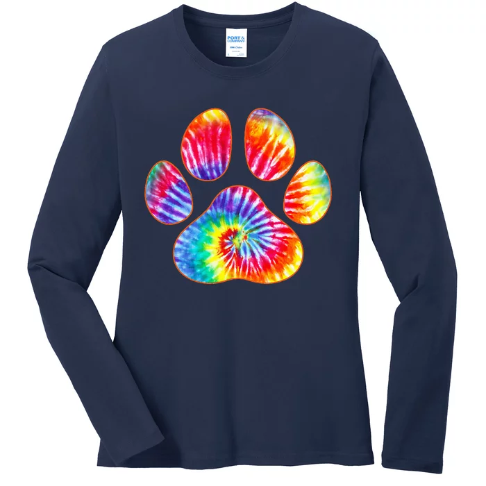 Cute Tie Dye Paw Print Pet Owner Paw Print Tie Dye Dog Lover Ladies Long Sleeve Shirt