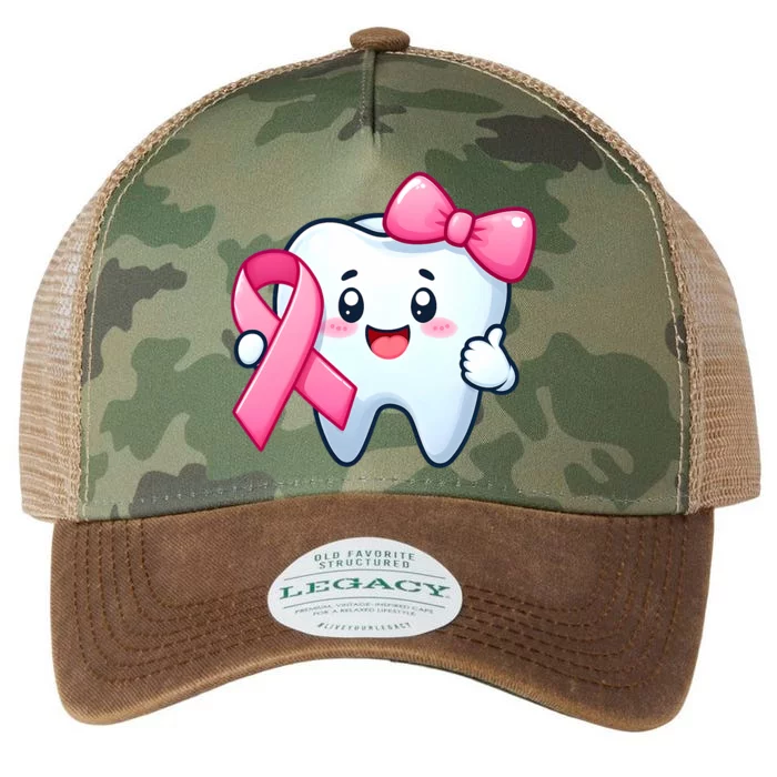 Cute Tooth Dentist Breast Cancer Awareness Month Ribbon Legacy Tie Dye Trucker Hat