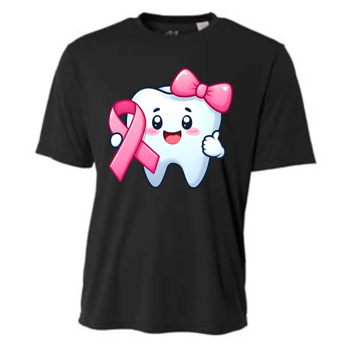 Cute Tooth Dentist Breast Cancer Awareness Month Ribbon Cooling Performance Crew T-Shirt