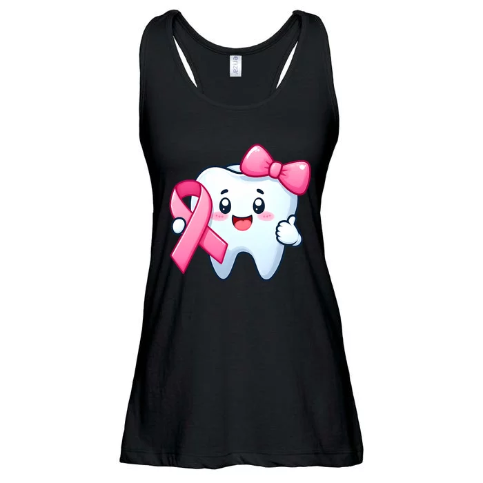 Cute Tooth Dentist Breast Cancer Awareness Month Ribbon Ladies Essential Flowy Tank