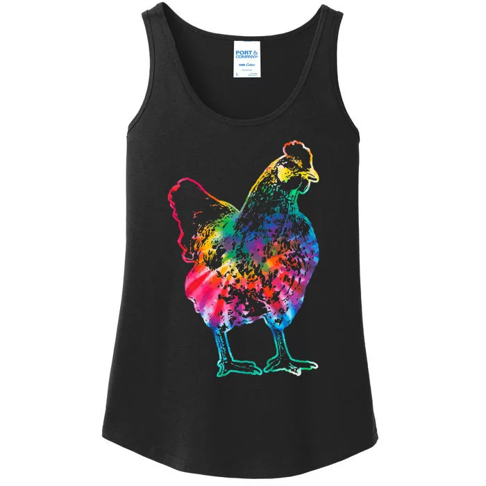 Chicken Tie Dye Hippie Poultry Farmer Farm Vintage Gift Ladies Essential Tank