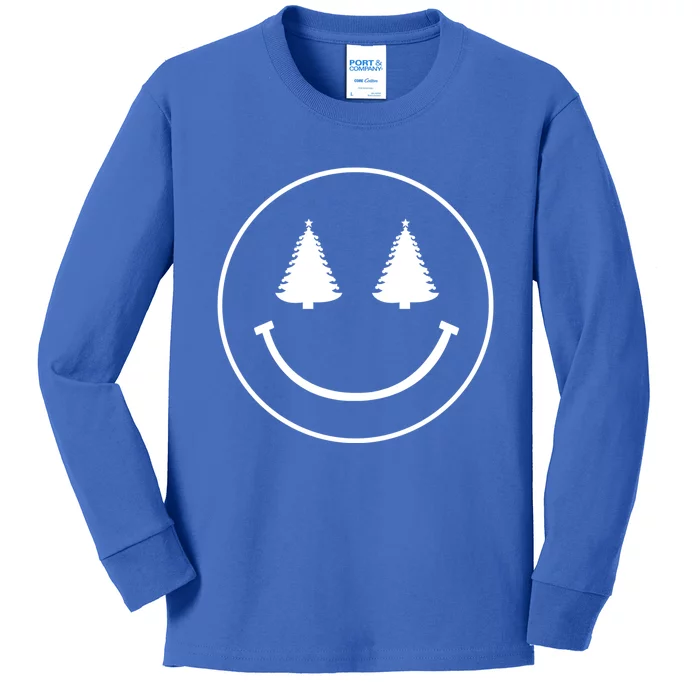 Christmas Tree Eyes Smiley Face Gift Kids Long Sleeve Shirt