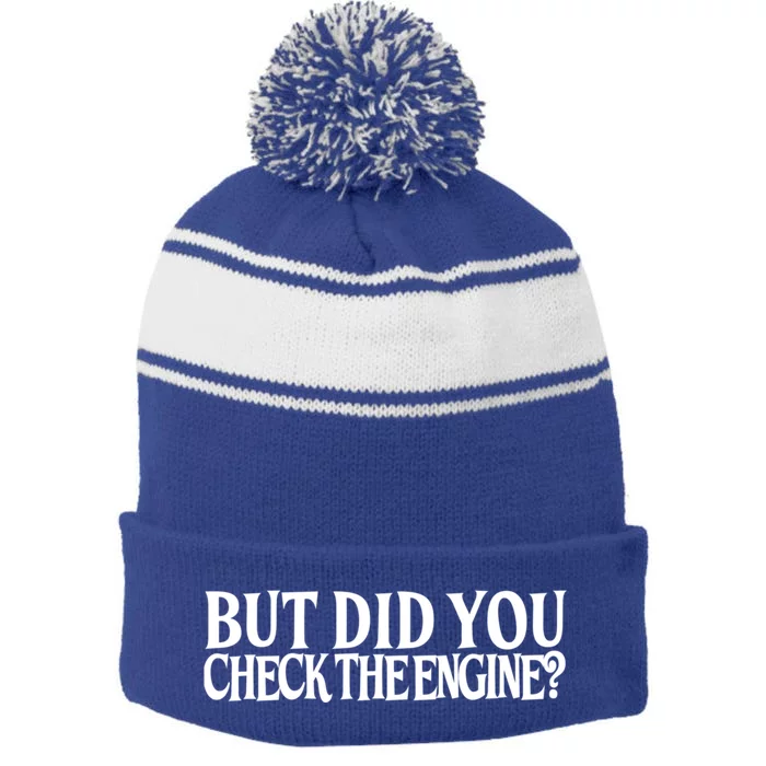 Check The Engine Gift Stripe Pom Pom Beanie