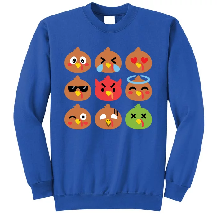 Cute Turkey Emotion Face Humor Funny Thanksgiving Holiday Gift Tall Sweatshirt