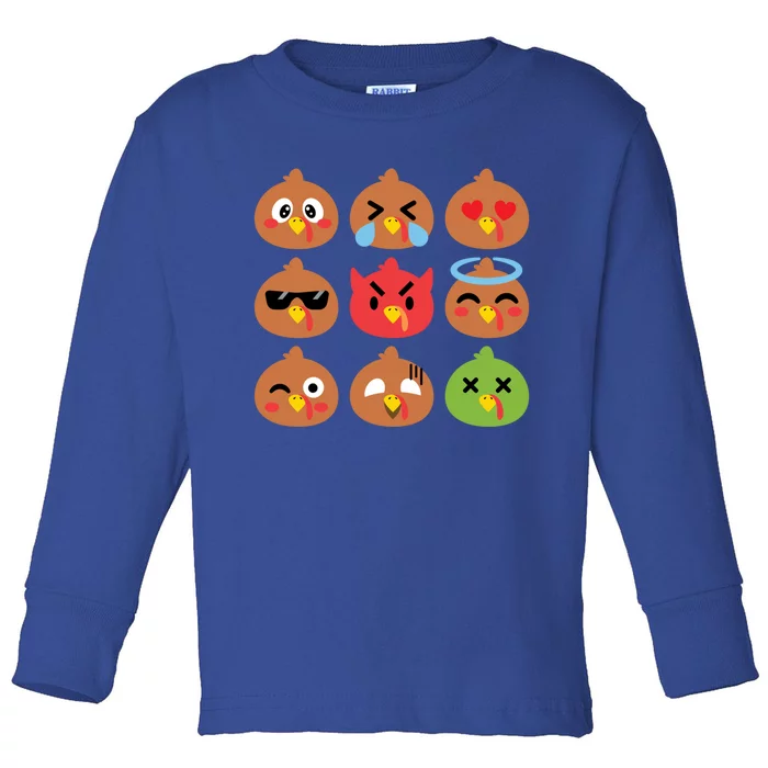 Cute Turkey Emotion Face Humor Funny Thanksgiving Holiday Gift Toddler Long Sleeve Shirt