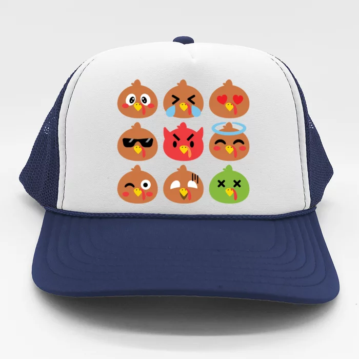 Cute Turkey Emotion Face Humor Funny Thanksgiving Holiday Gift Trucker Hat