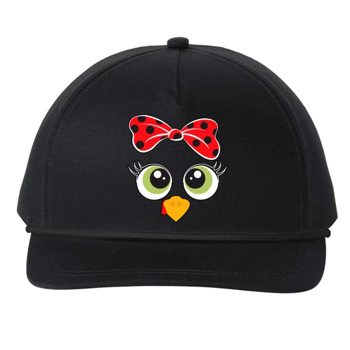 Cute Turkey Face Wo Little Girl Funny Thanksgiving Snapback Five-Panel Rope Hat