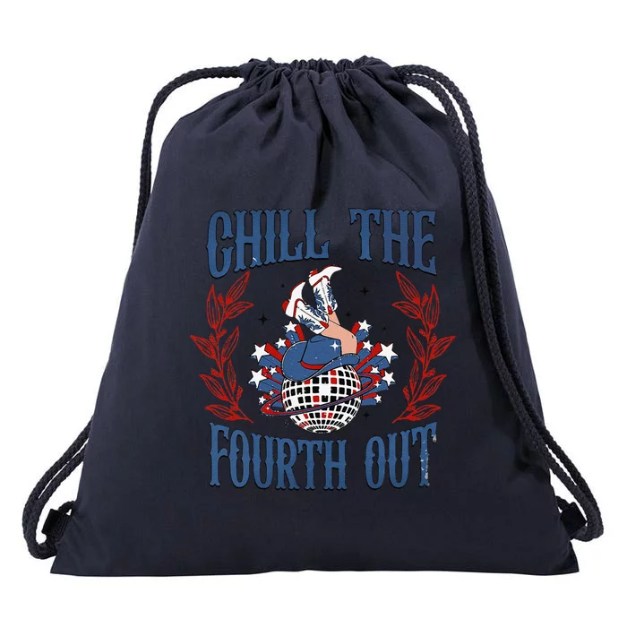 Chill The Fourth Out Vintage Cowgirl 4th Of July Drawstring Bag