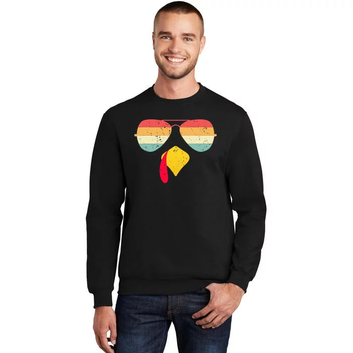 Cool Turkey Face With Sunglasses Funny Thanksgiving Tall Sweatshirt