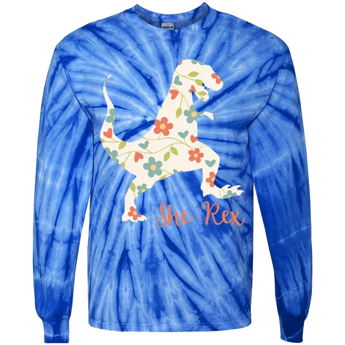 Cute Trex Funny Dinosaur She Rex And Gift Tie-Dye Long Sleeve Shirt