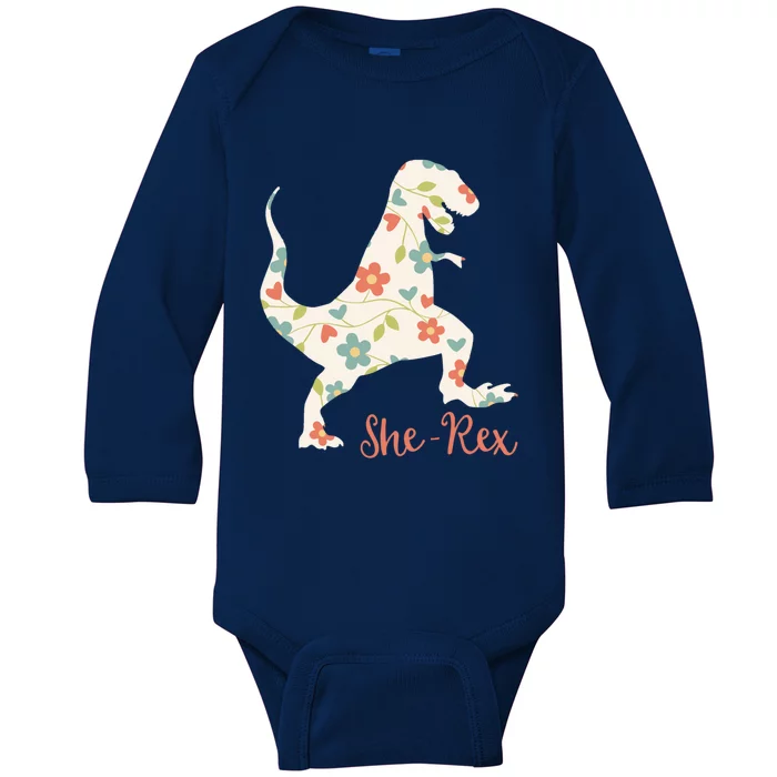 Cute Trex Funny Dinosaur She Rex And Gift Baby Long Sleeve Bodysuit