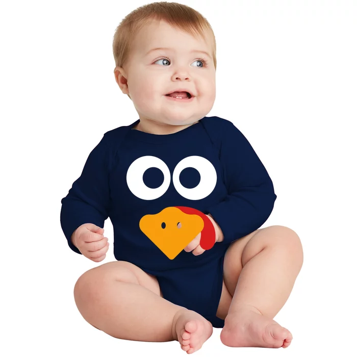 Cute Turkey Face Funny Thanksgiving Turkey Costume Gift Meaningful Gift Baby Long Sleeve Bodysuit