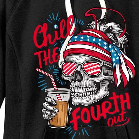 Chill The Fourth Out Patriotic Skull 4th Of July Women's Fleece Hoodie