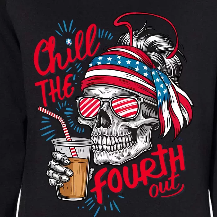 Chill The Fourth Out Patriotic Skull 4th Of July Womens California Wash Sweatshirt