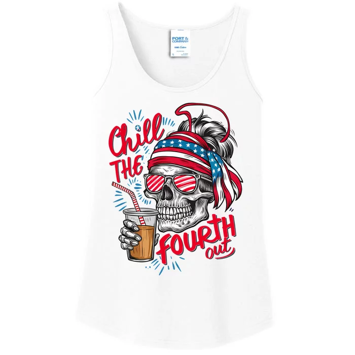 Chill The Fourth Out Patriotic Skull 4th Of July Ladies Essential Tank