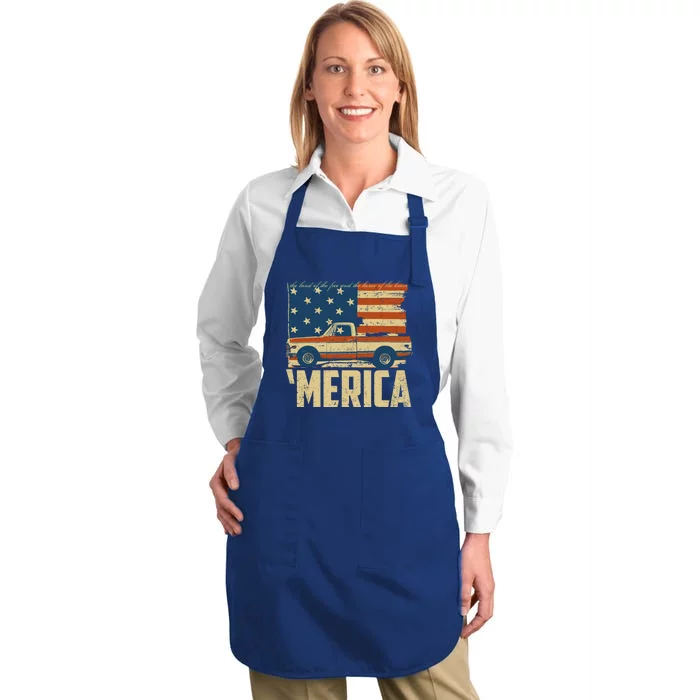 Classic Truck Funny Gift 'Merica American Flag With Pickup Truck Meaningful Gift Full-Length Apron With Pocket