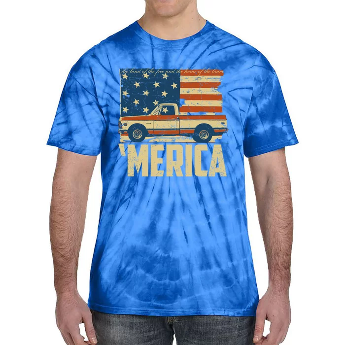 Classic Truck Funny Gift 'Merica American Flag With Pickup Truck Meaningful Gift Tie-Dye T-Shirt