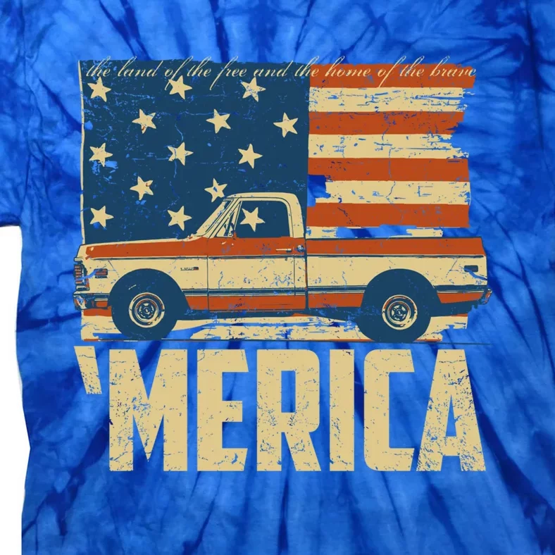 Classic Truck Funny Gift 'Merica American Flag With Pickup Truck Meaningful Gift Tie-Dye T-Shirt