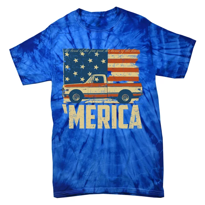 Classic Truck Funny Gift 'Merica American Flag With Pickup Truck Meaningful Gift Tie-Dye T-Shirt