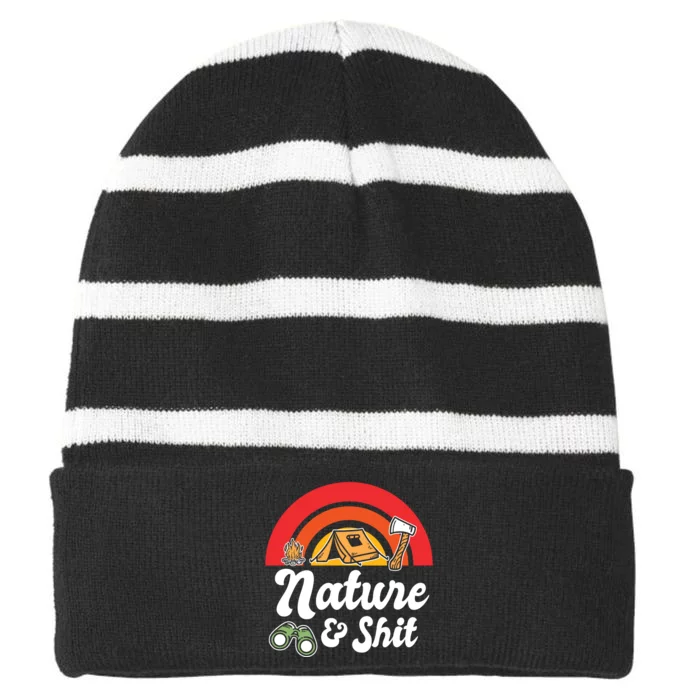 Camping Tools Funny Hiking Lover Gift Striped Beanie with Solid Band