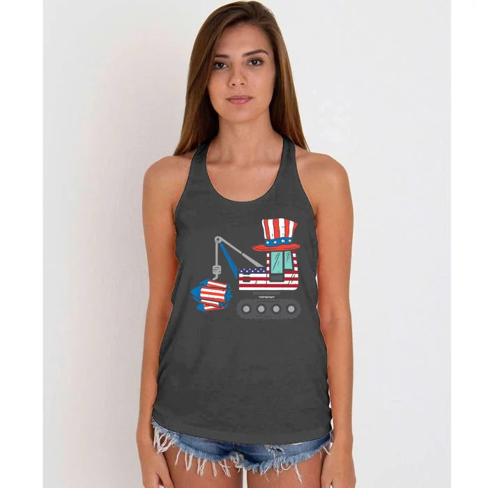 Crane Truck Firecrackers 4th Of July Baby Boy Women's Knotted Racerback Tank