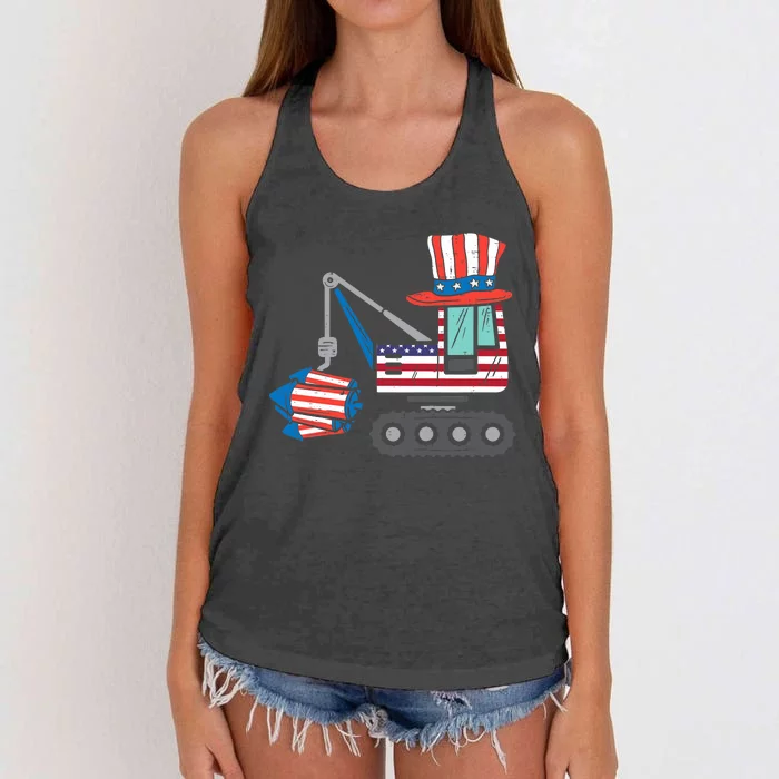 Crane Truck Firecrackers 4th Of July Baby Boy Women's Knotted Racerback Tank