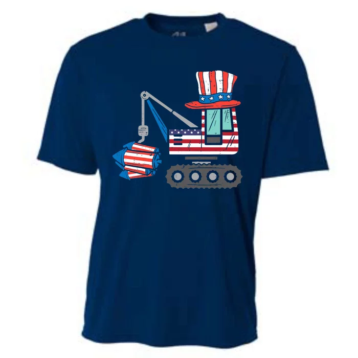 Crane Truck Firecrackers 4th Of July Baby Boy Cooling Performance Crew T-Shirt