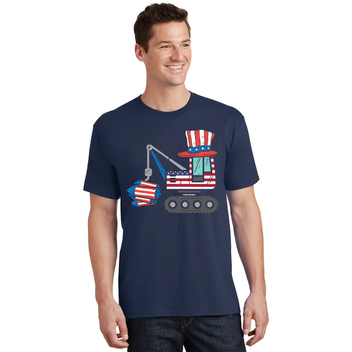 Crane Truck Firecrackers 4th Of July Baby Boy T-Shirt